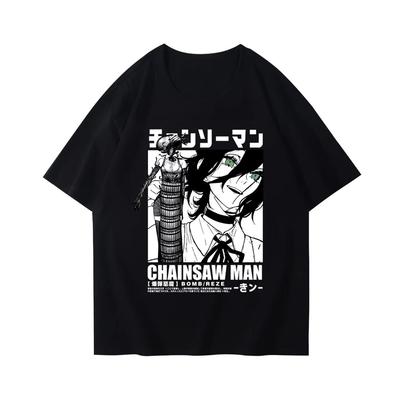 2025 Winter and Autumn Chainsaw Man T-shirt Bomb Devil Reze Merchandise Short Sleeve Anime Japanese Style Black T-shirt Clothing