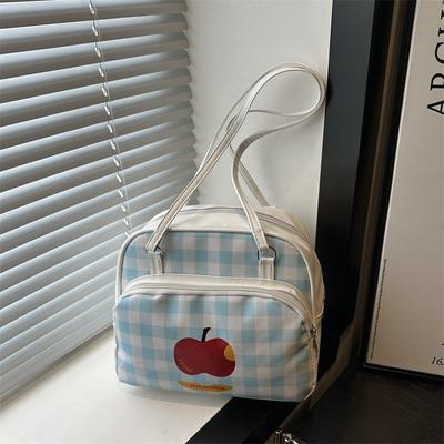 Cute Contrasting Color Large-capacity Bag Women's Summer New Shoulder Bag Simple Plaid Student Backpack