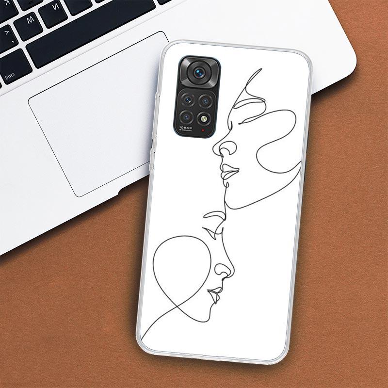 Abstract Line Women Face Phone Case For Xiaomi Redmi Note 13 12 12S 11 11S 10 10S 9 9S 11T 11E Pro Plus 8 8T 7 + Coque Cover