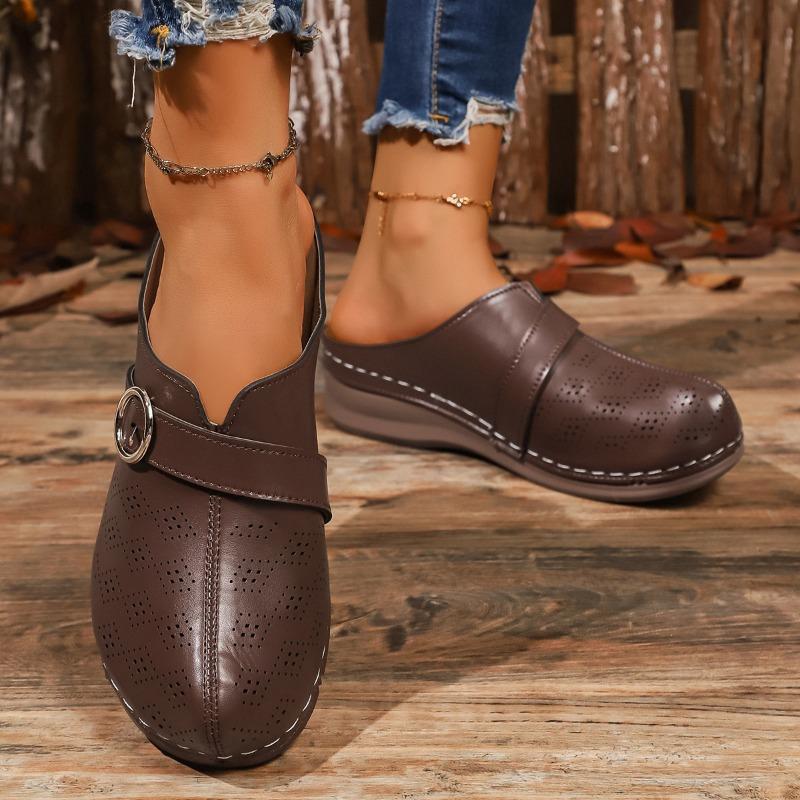 Ciabatte da casa Stitch Baotou Autunno Nuove Punta Tonda Bocca Profonda Fibbia Metallica Morbide Antiscivolo Scarpe da Donna