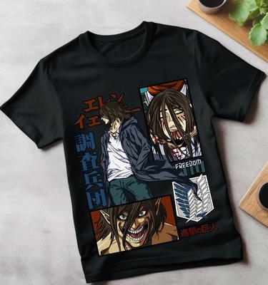 Tričko Eren Yeager Shingeki No Kyojin Útok titánů Černé tričko Všechny velikosti