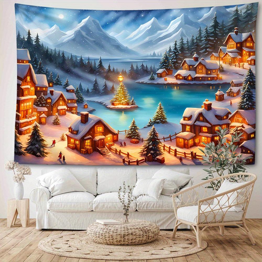 Christmas Tree & Townscape Tapestry - Festive Wall Hanging for Living Room, Bedroom Decor | Durable Polyester, Easy Care | Multiple Sizes Available