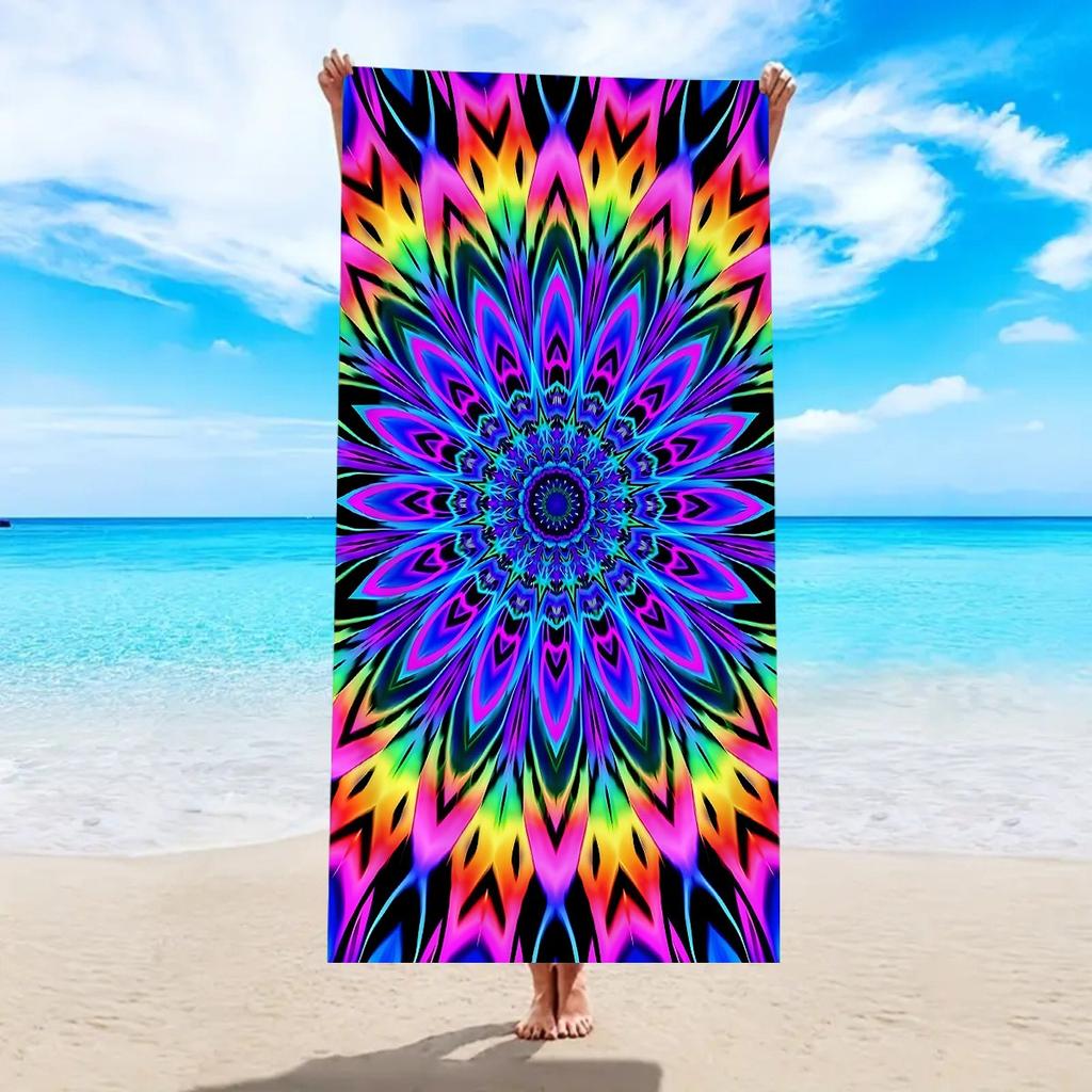 Boho Geometrischer Blumendruck Strandtuch Ethnischer Stil Schnelltrocknend Sandfrei Leichtes Handtuch für Strand Pool Reisen Camping