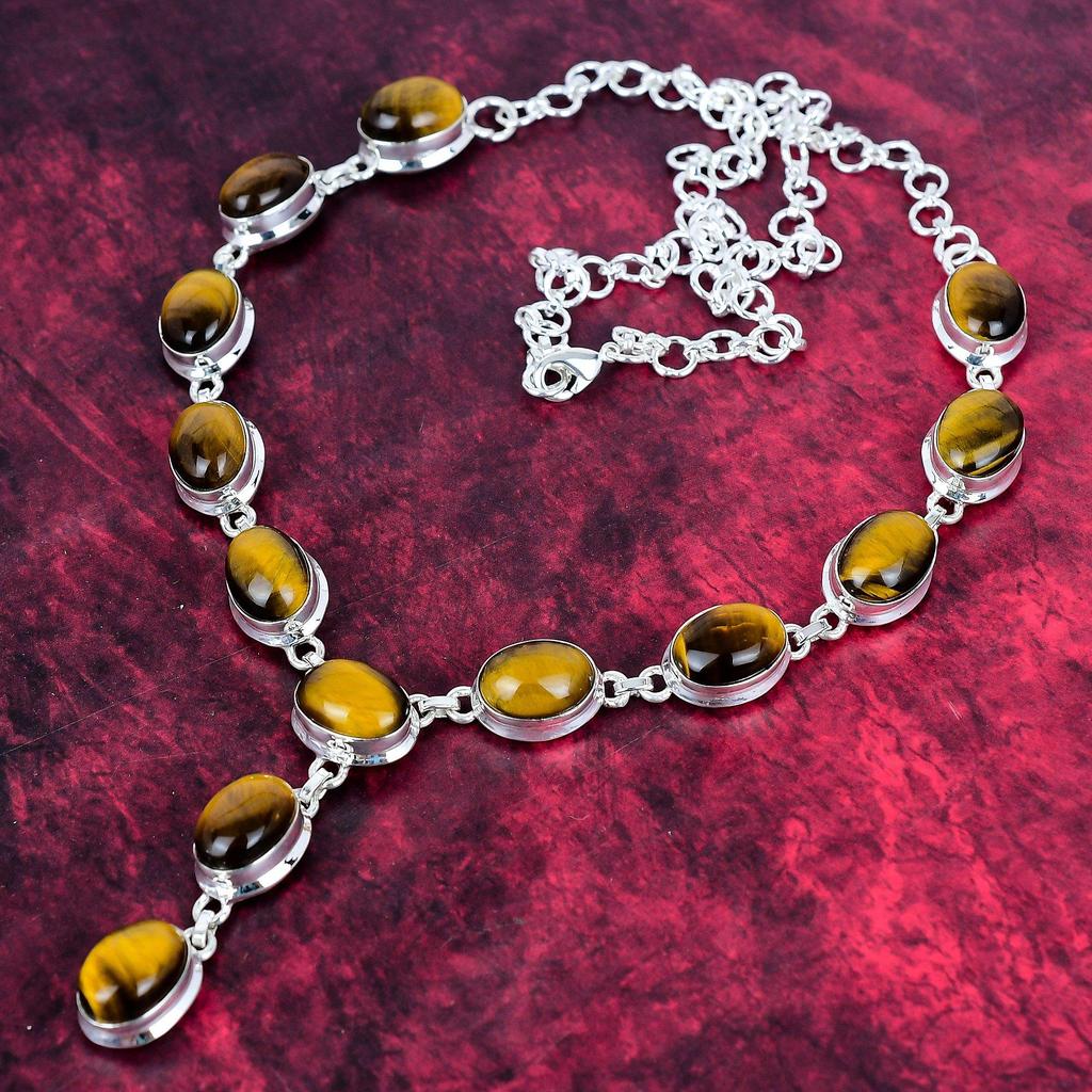 Tiger's Eye 925 Solid Sterling Silver Necklace Adjustable, Chain Necklace Handmade Gemstone, Gift For Mom Antique Jewelry