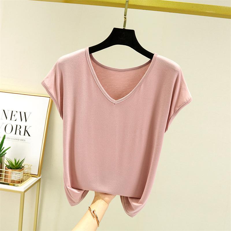 Women's Summer Solid Color Basic V-neck Sleeveless T-shirt Loose T-shirt Indoor and Outdoor Casual T-shirt