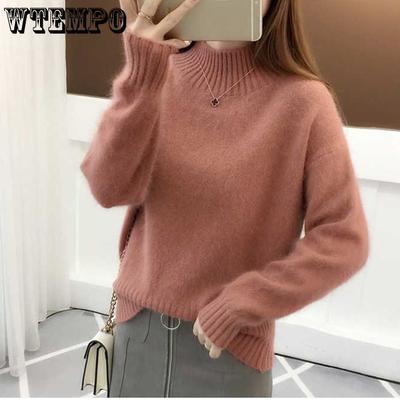 Autumn and Winter Women's Sweater Semi High Neck Pullover Knitted Sweater Shirts