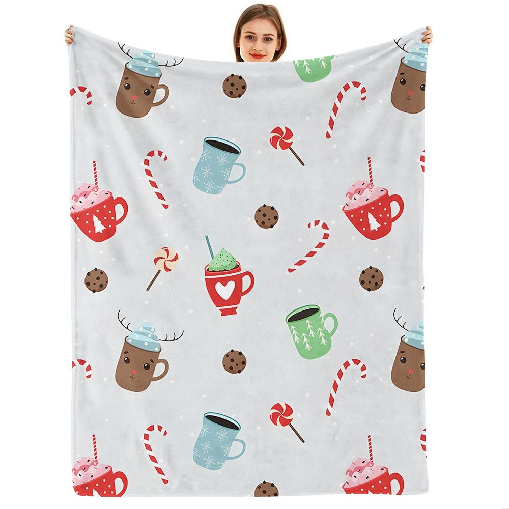 Xmas Cookie Snowflake Cartoon Anime Print Flannel Blanket Soft Warm Throw for Kids Bedroom Sofa Christmas Office Car