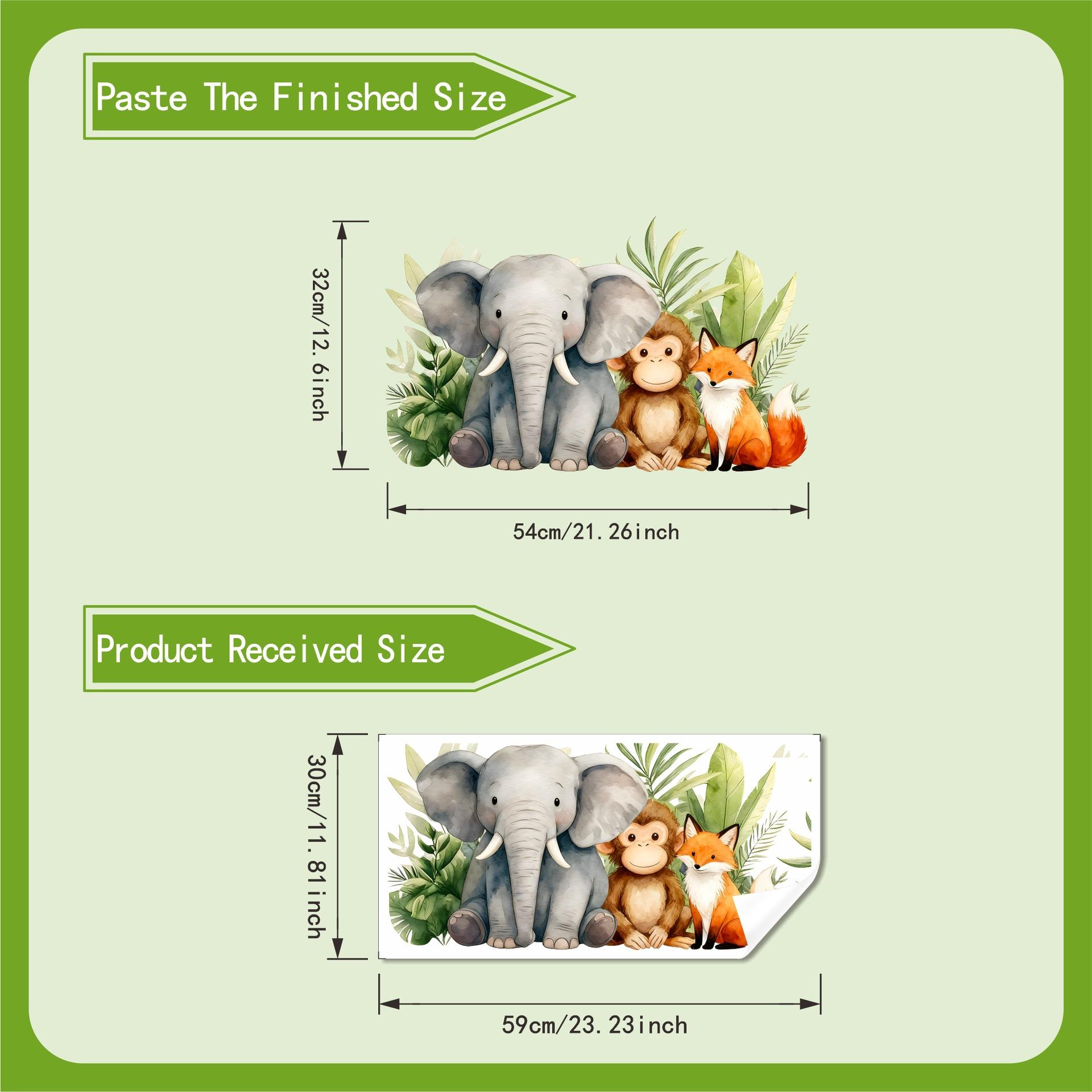 

Watercolor Jungle Animals Wall Sticker Self Adhesive Elephant Monkey Fox Home Decor 30x59cm разноцветный