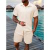Men's Lightweight Summer Beach Set: Casual Short Sleeved Button Up Shirt and Elastic Waisted Shorts - Polyester Fiber Blend, Beach Casual Clothing