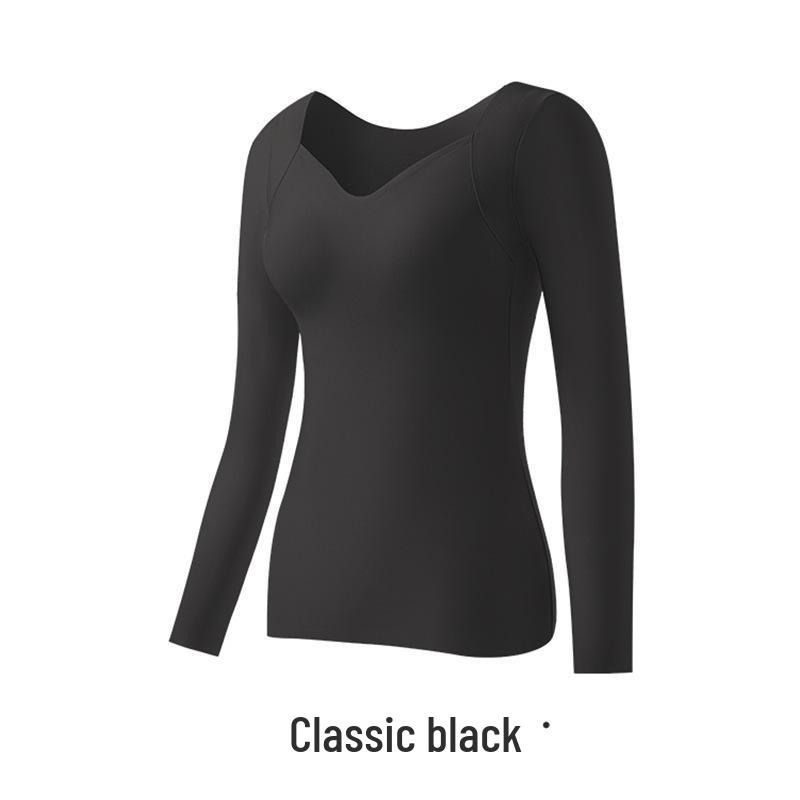 Hyaluronic Acid Skin-Beautifying Long Sleeve Top with Chest Pads - Warm, Seamless Base Layer for Autumn and Winter