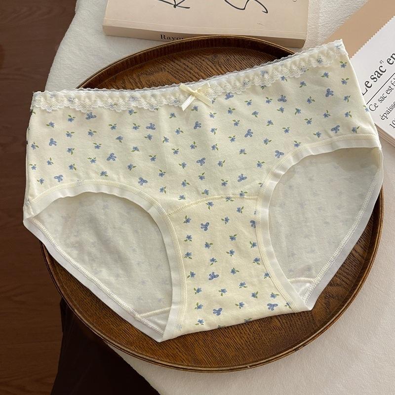 Women's Spring and Summer Pure Cotton 10A Antibacterial Extended Crotch Hip Mid Waist Triangle Briefs