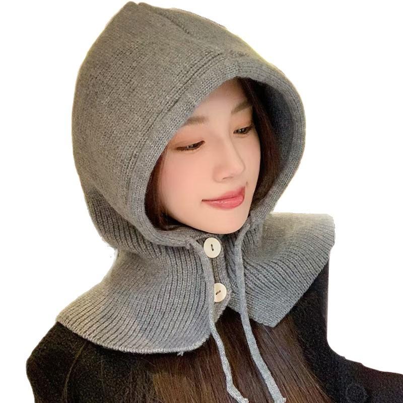 Balaclava hat fashion couple autumn and winter ear protection warm hat scarf integrated knitted wool hat