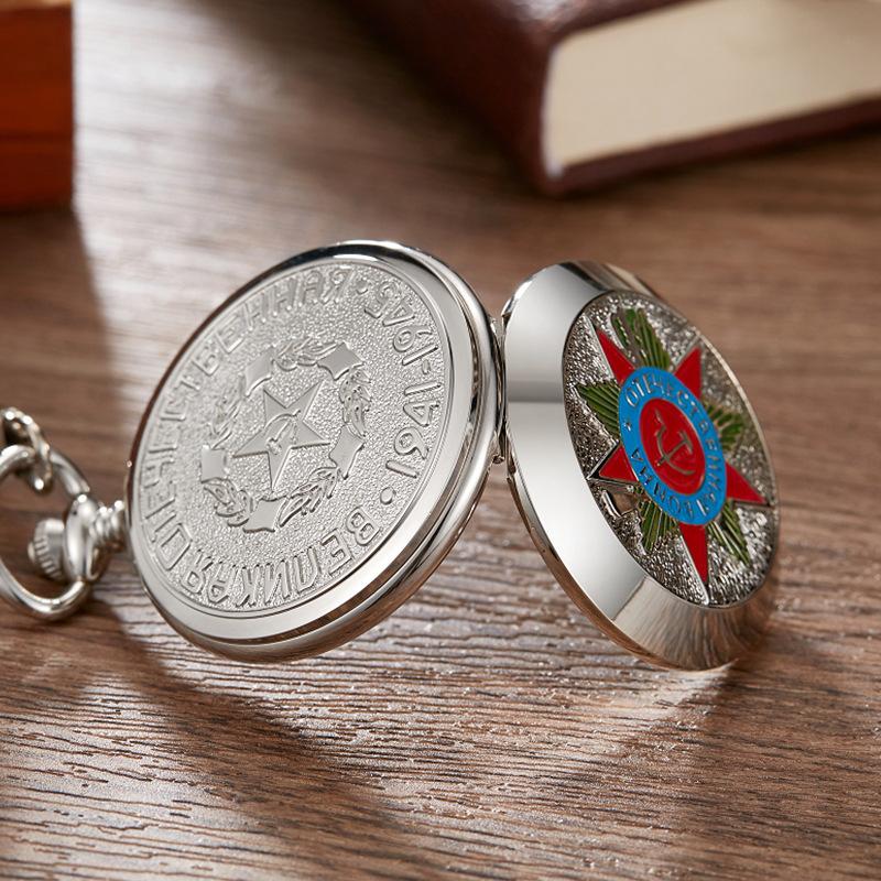 Retro Classic Badge Logo Commemorative Flip Large Dial Semi-Automatic Mechanical Pocket Watch