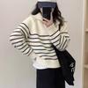 New Loose Casual Knitted Pullover Striped Women Sweater Autumn/Winter Half Zipper Fashion Korean Long Sleeve Short Top Office Knitwear Simple Clothing