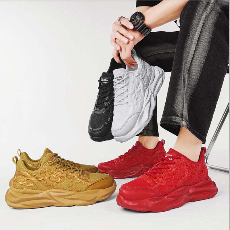 Fashion Mens Platform Sneakers Fashion Breathable Vulcanzed Shoes Men Cool Chinese Dragon Relief Shoes Tennis Running Sport Shoe Walking