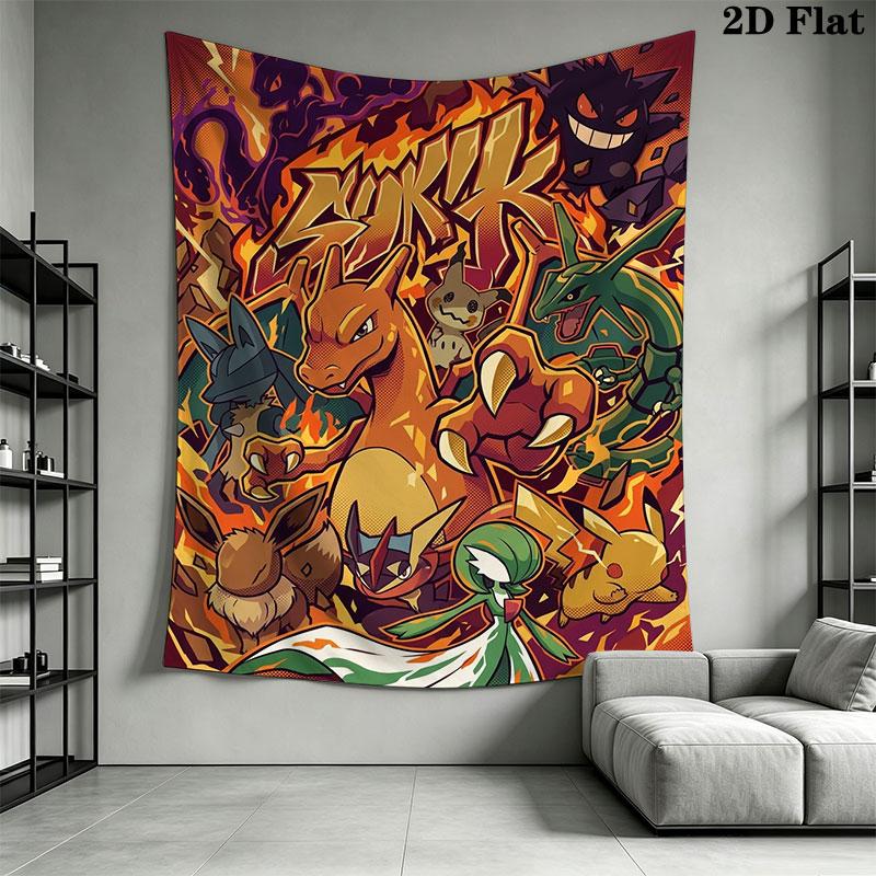 Pokémon Level Grow Wall Hanging Printed Fabric Blanket Decorative Tapestries for Bedroom Living Room Home Decor