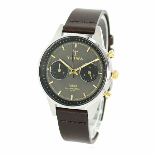 

TRIWA Women s Scandinavian Brand AQUATIC NIKKI Dual Time Watch in Organic Leather, Smoky Gray and Dark Brown (NKST103-SS010412)