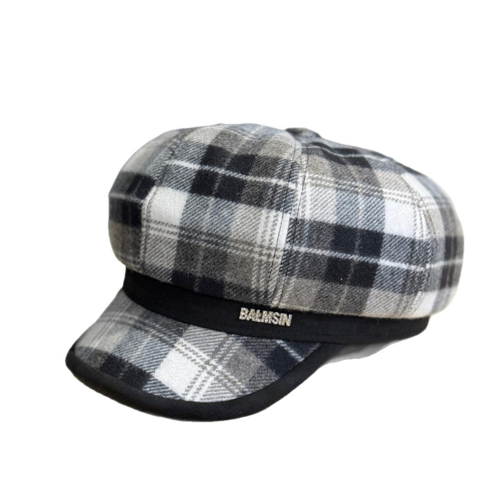 Karierte Baskenmütze Damen Herbst und Winter Neue Modische und Vielseitige Britische Retro Achteckige Mütze Zeigt Kleines Gesicht Schiebermütze