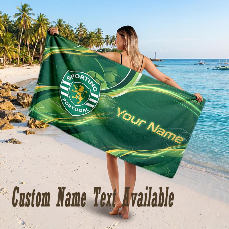 Sporting CP Design Beach Towel Custom Text Large Towel for Beach Vacation