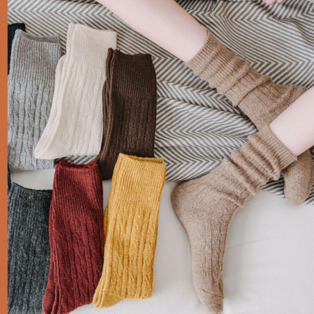 Fashion Trendy Thick Retro Korean Style Socks Women Wool Socks Cotton Middle Tube Hosiery