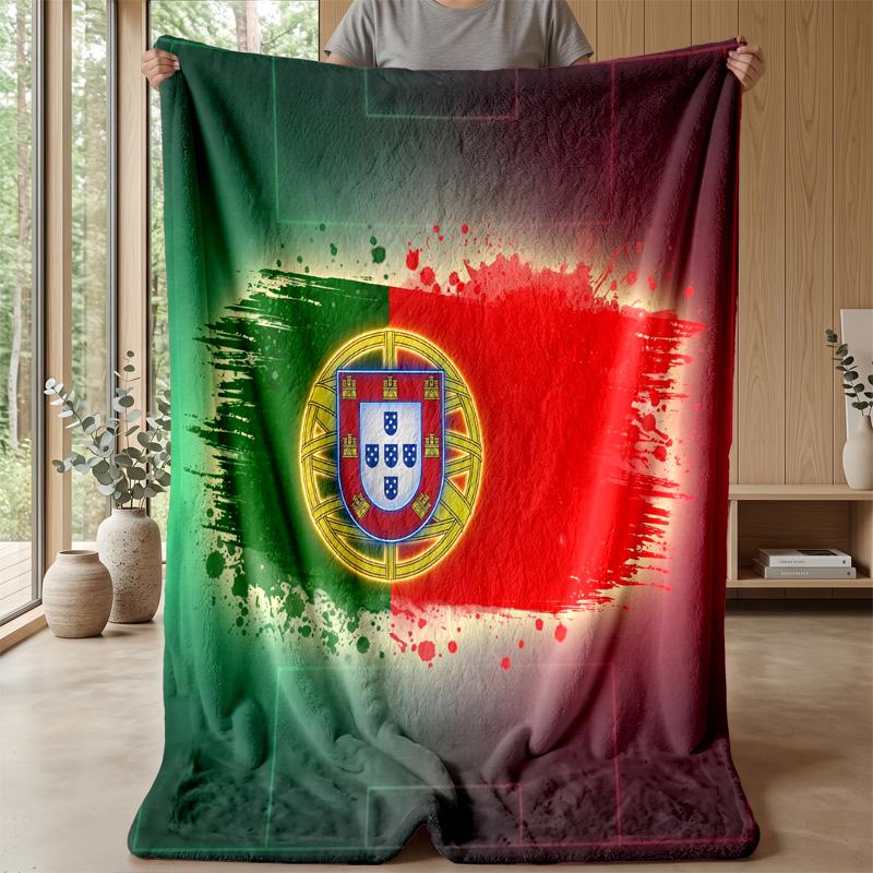 Portugal Football Printed Flannel Blanket Skin Friendly Warm Decorative Throw for Indoor Couch Bed Daily Use
