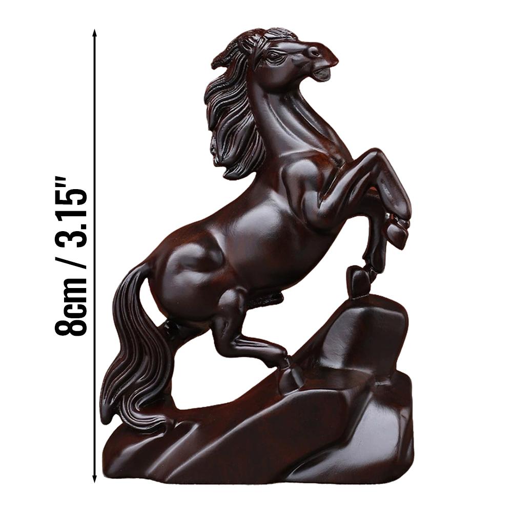 Rosewood Carved Horse Statue - Wealth Lucky Zodiac Horse Decor for Home/Office Desk, Chinese Feng Shui Craft Gift for Birthday