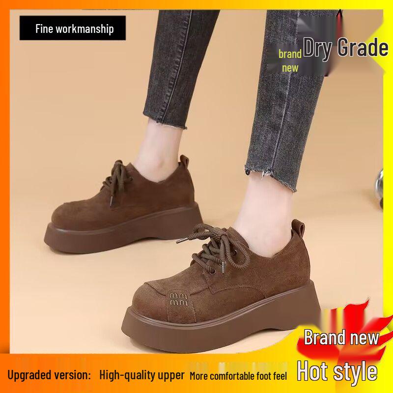 

Женские ретро кожаные лоферы на платформе - Весна/Лето 2025, На шнуровке, Толстая подошва, Универсальный стиль 37