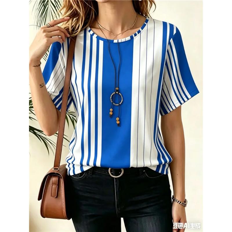 Moda Donna Girocollo Manica Corta Stampa Colore 3D Casual T-shirt Casual a Manica Corta Girocollo