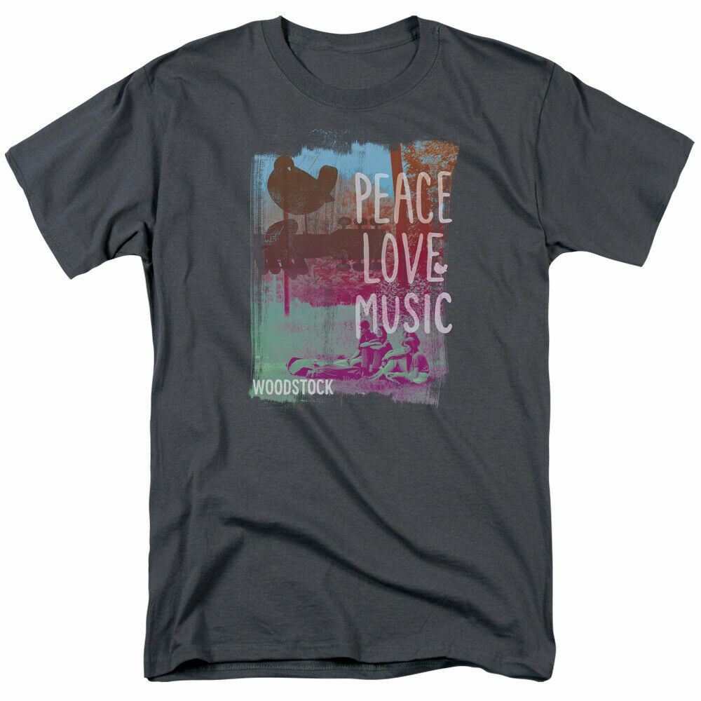 Woodstock PLM T Shirt Mens Licensed 60s Rock Band Music Festival Tee Charcoal S