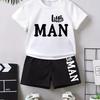 Boys' Little boy Letter Print Short Sleeve T-Shirt and Shorts Set Casual Printed