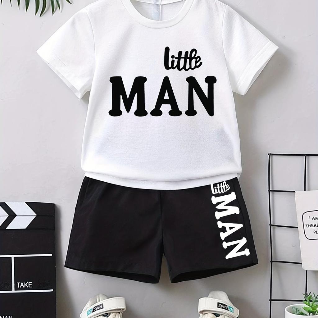 Boys' Little boy Letter Print Short Sleeve T-Shirt and Shorts Set Casual Printed