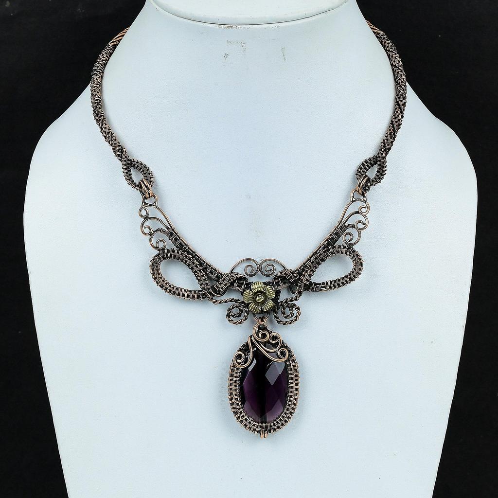 Amethyst Necklace Handmade Jewelry, 999 Copper Wire Wrapped Necklace Designer Gemstone Jewelry Adjustable Chain Necklace Gift For Mom