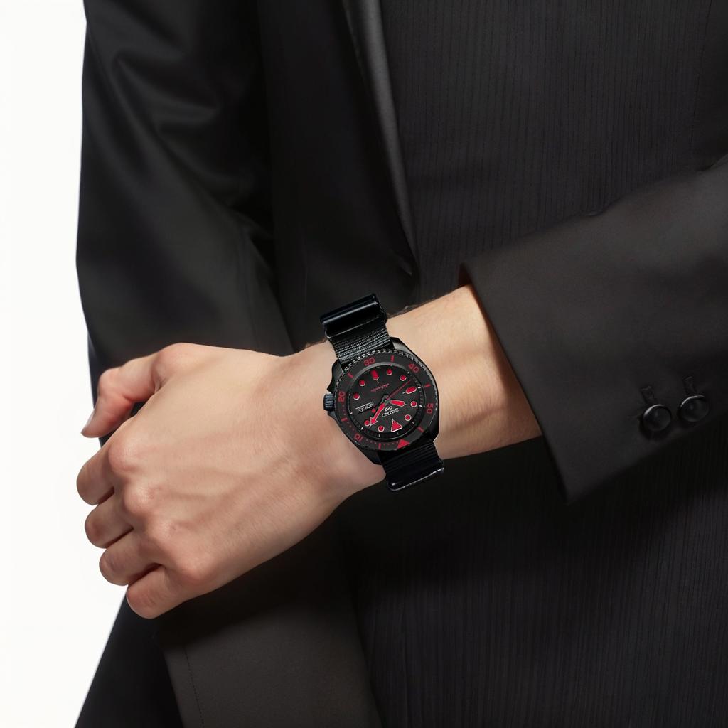 Seiko Mechanical Movement Nylon Strap Watch Men's Watches Black Dial SRPD83K1