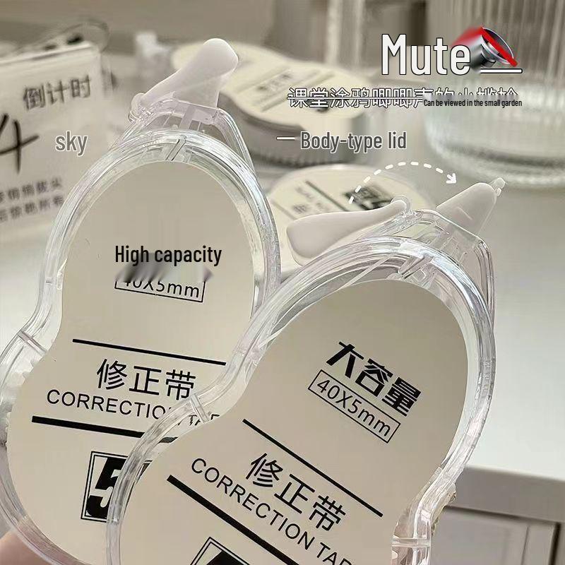 Silent Large Capacity Correction Tape, Smooth Application, No Breakage, Transparent, Easy Press-to-Use - Ideal for Students and Offices.