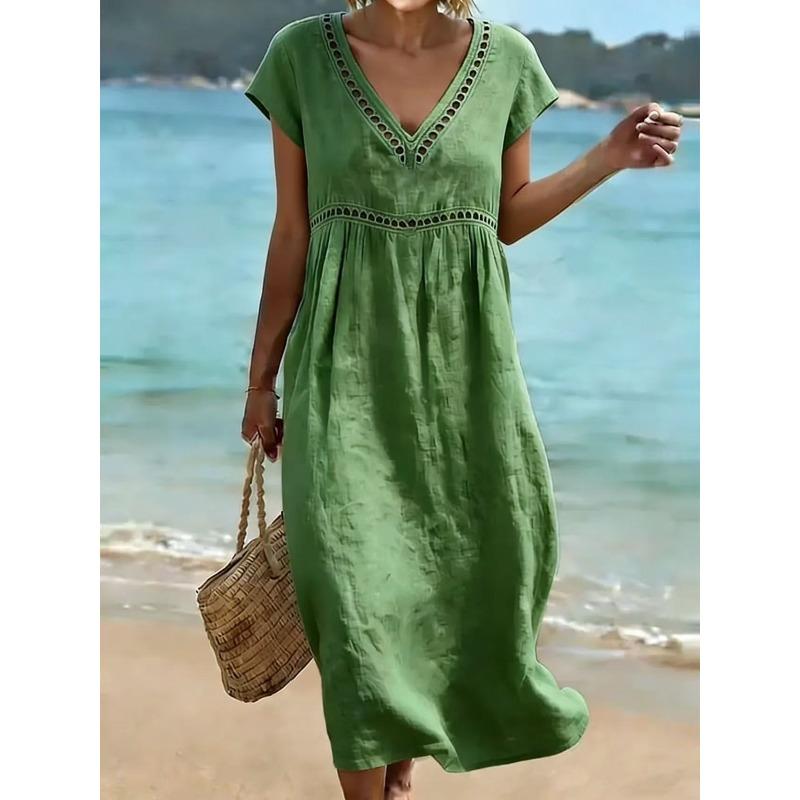 BITCED Fashion Summer Spring Solid Color Print  V-Neck Short Sleeve Casual Dresses