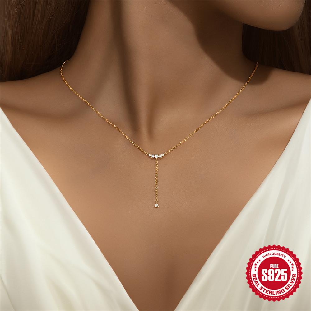 S925 Sterling Silver Stylish And Simple Single Row With Diamonds Y-Shaped Versatile Collarbone Chain Necklace V-Neck Thin Necklace