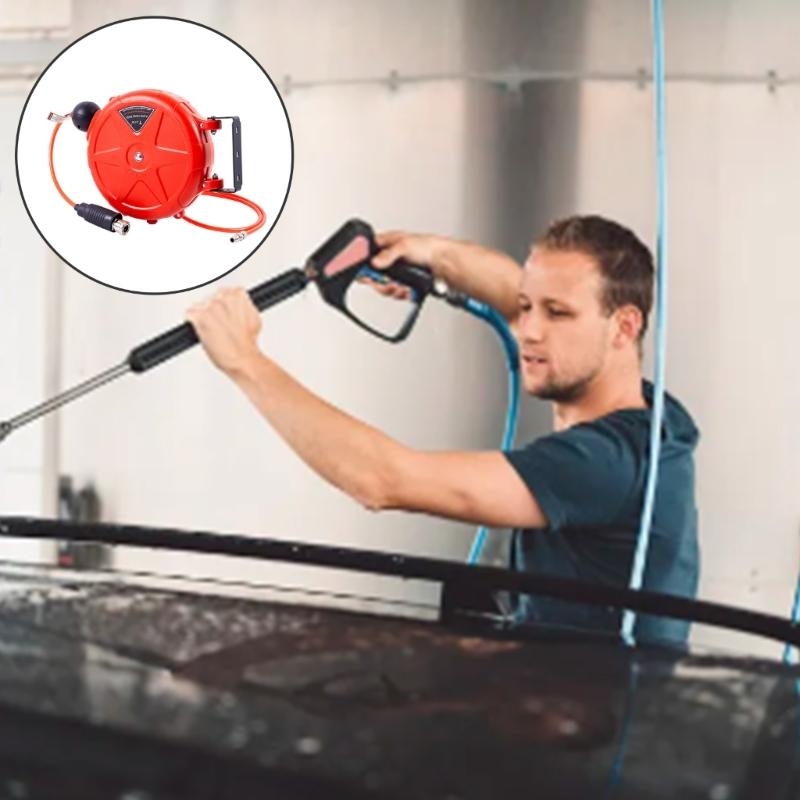 Space Saving Automatic Hoses Reel with Smooth Air Flows 180° Swivel Hoses Reel for Household and Professional Use