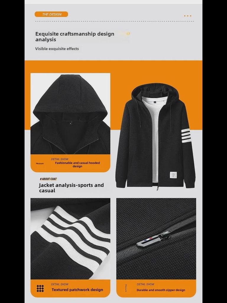 2022 Autumn/Winter Men's Casual Cardigan Two-Piece Set: Round Neck Sweatshirt & Pants