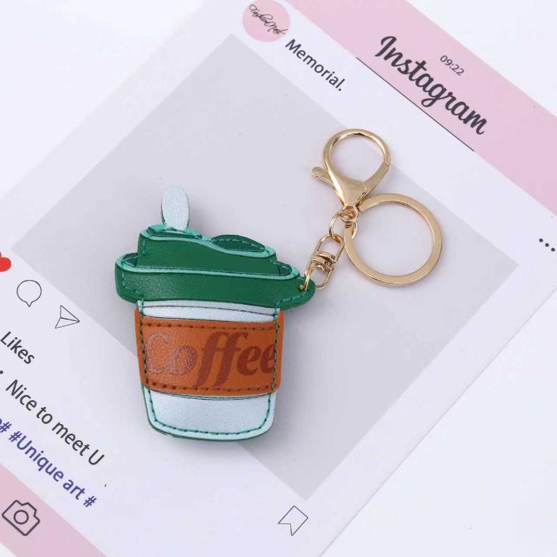 Ins Creative Cool Candy Leather Coffee Cup Style  Bag Hanging Decoration Phone Case Pendant Chain Keychain