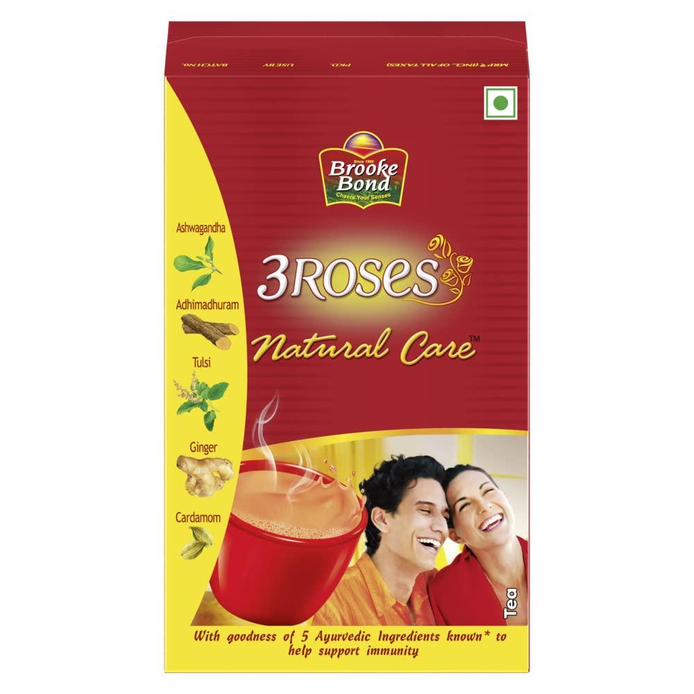 Brooke Bond 3 Roses Natural Care Tea 500 Gm Loose Leaves with Ginger, Cardamom, Tulsi, Ashwagandha, Licorice