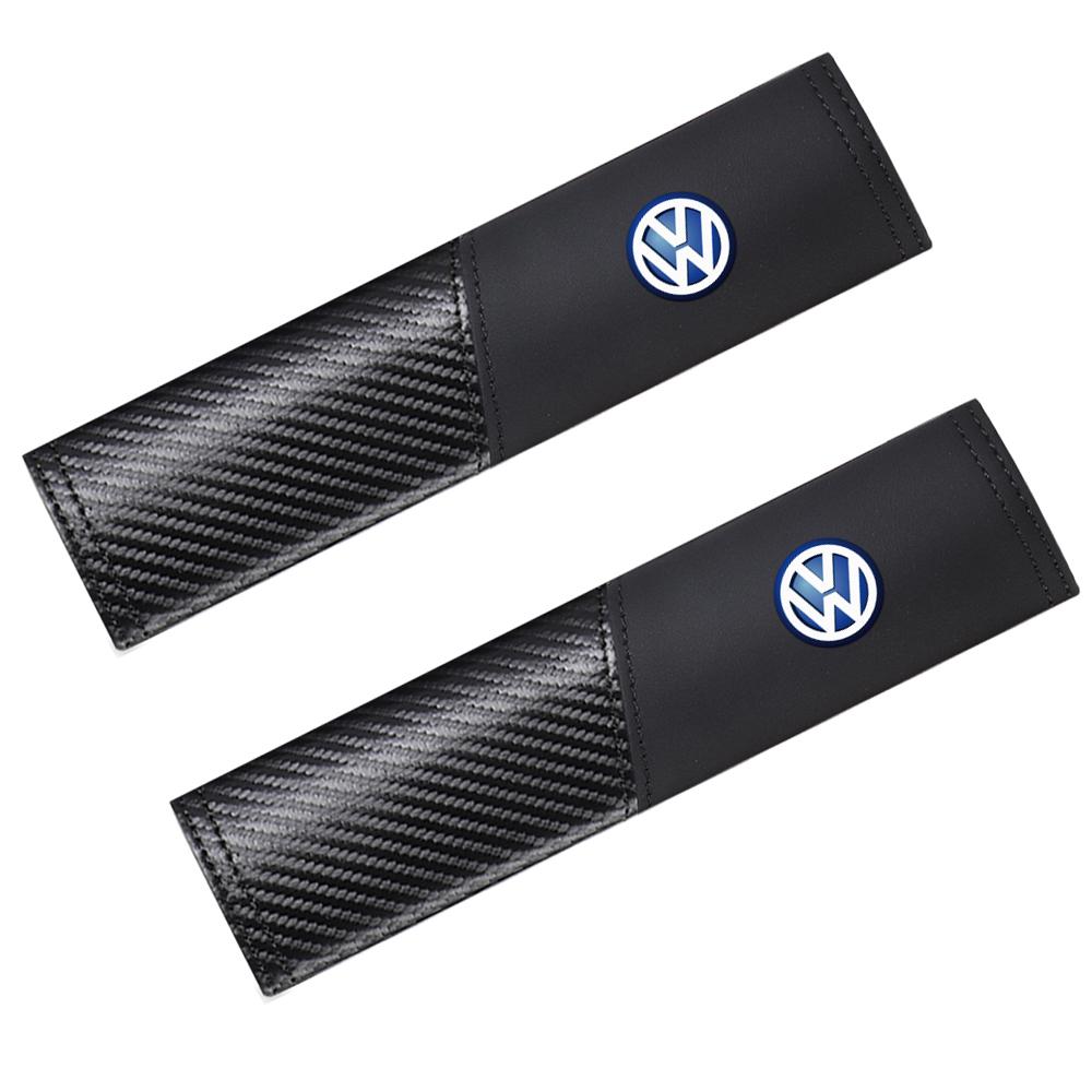 T301/2PCS Carbon Fiber Safety Belt Car Seat Belt Shoulder Pad Protective Valve Cap For Volkswagen MK6 Golf GTI Touareg Polo Tiguan