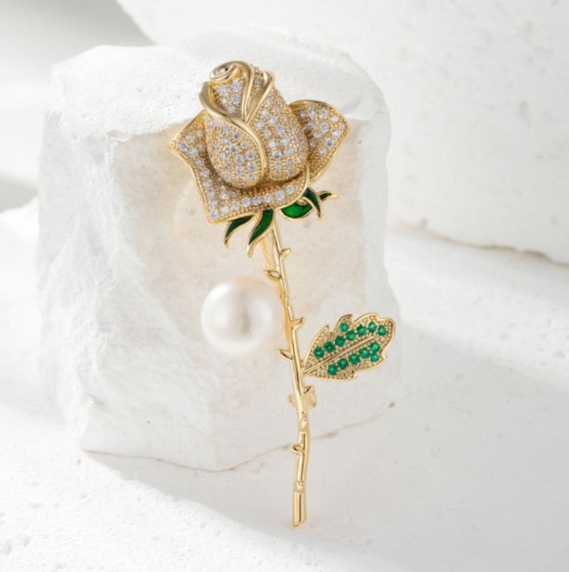 1Pc Chic Rose Brooch for Women Men Flower Plant Brooches Pins Inlaid Zircon Jewelry Trendy Accessories Party Gift