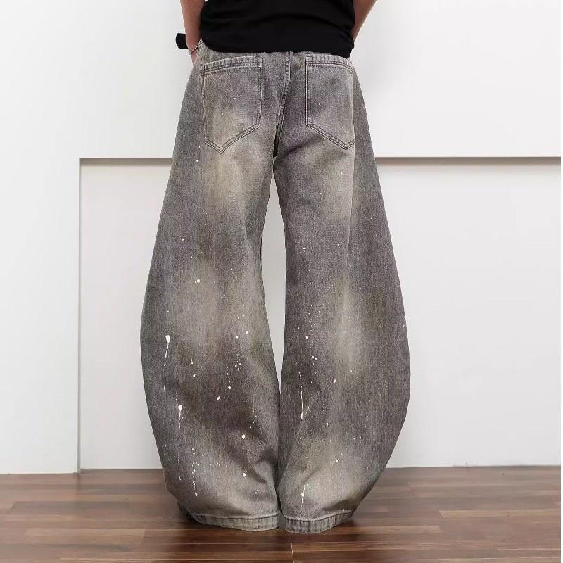 Vintage Washed Wide Leg Denim Pants Women High Waist Straight Cut Loose Fit Winter