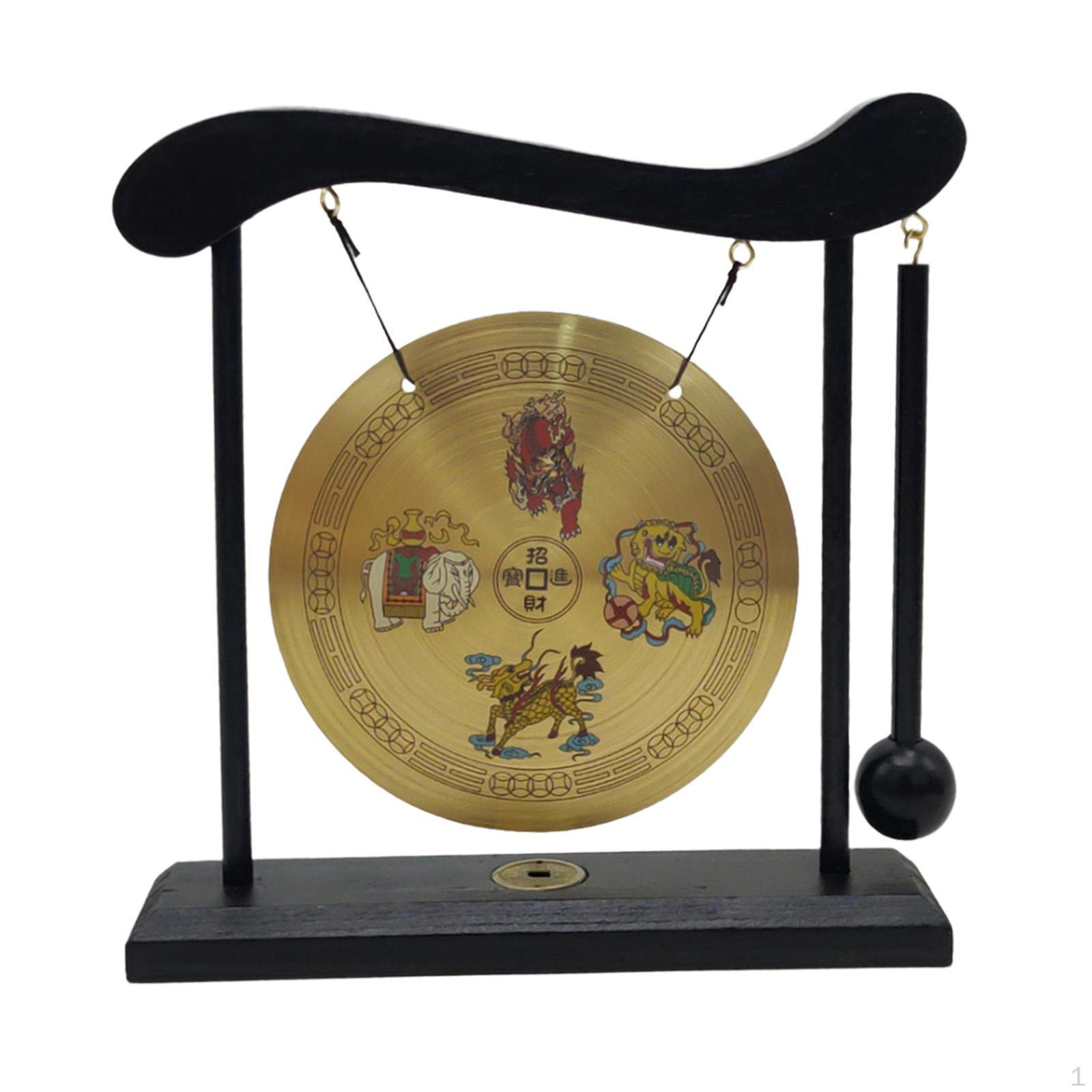 

Латунный настольный гонг фэн-шуй с подставкой, азиатские колокольчики для украшения дома, китайские знаки Style D