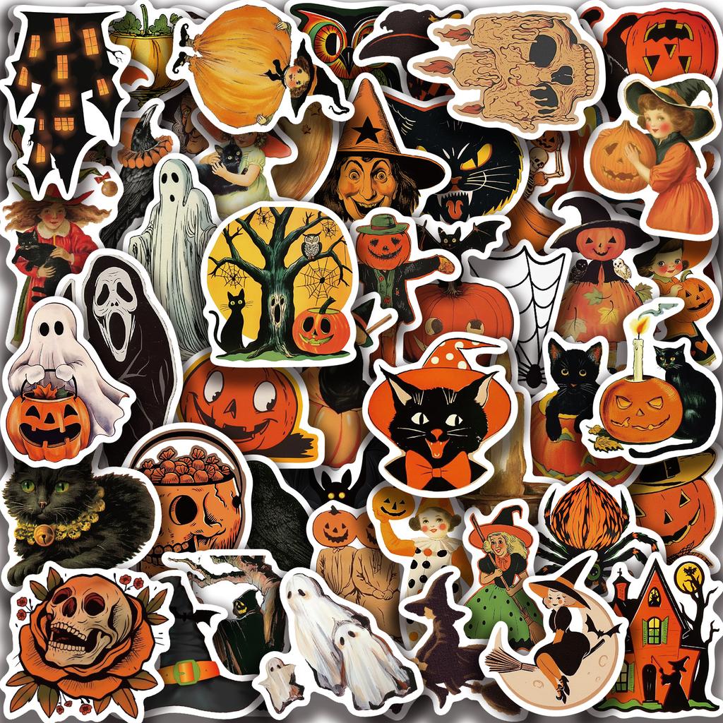 52PCS Pumpkin Witch Stickers Painted Doodle Holiday Decorations for Computers, Phones, and Notebooks Waterproof Stickers