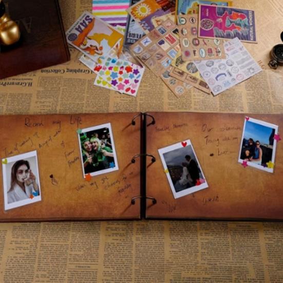 Adventure Book Scrapbook Handcrafted Photo Album with Pocket Retro Diary DIY Travel Journal Gift for Couples Anniversary Weddings Birthday Christmas