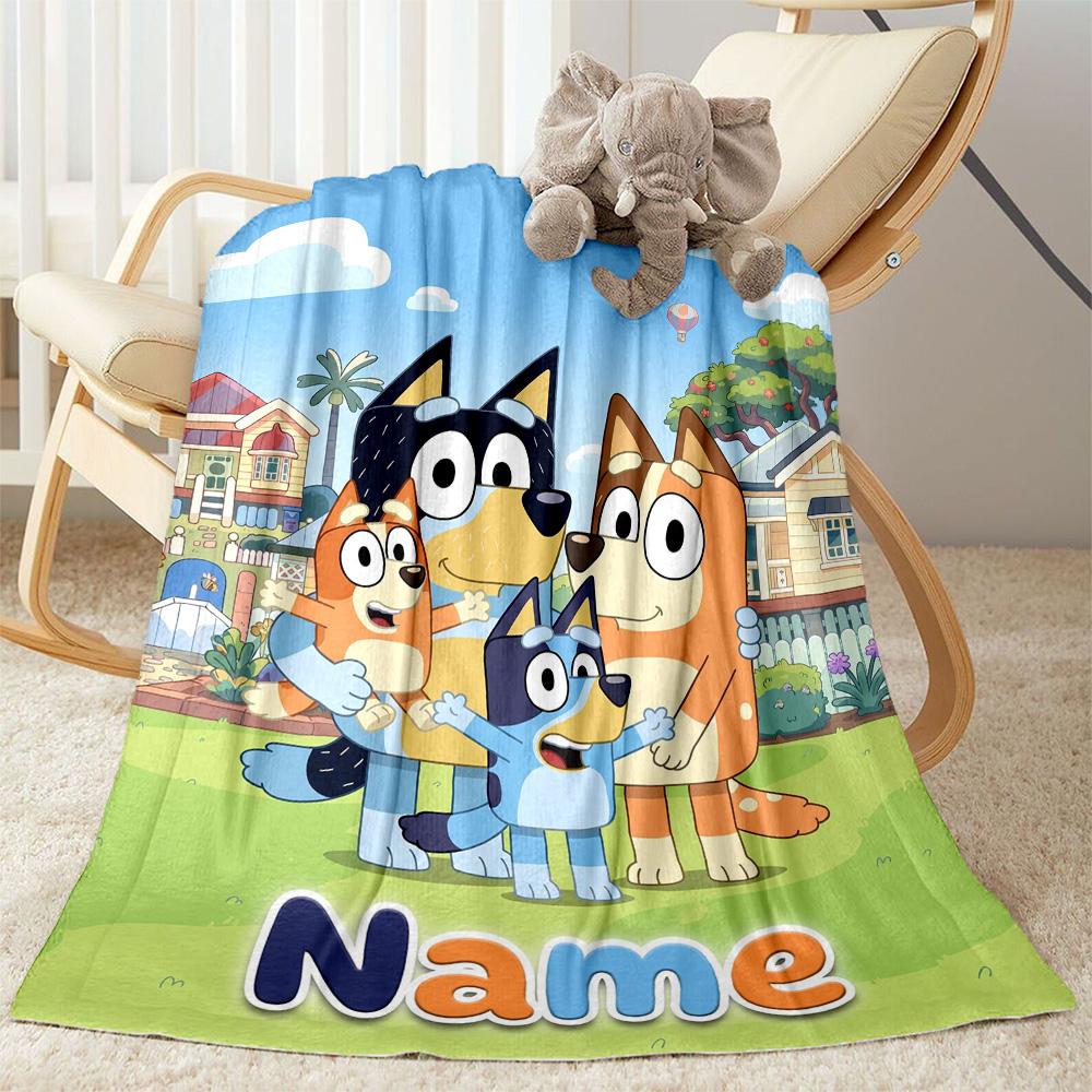 Bluey Adventure Customize Your Name Blanket Multi-purpose Customizable Blanket Warmthful Decor Versatile for Office Chair Picnics Seaside Nap