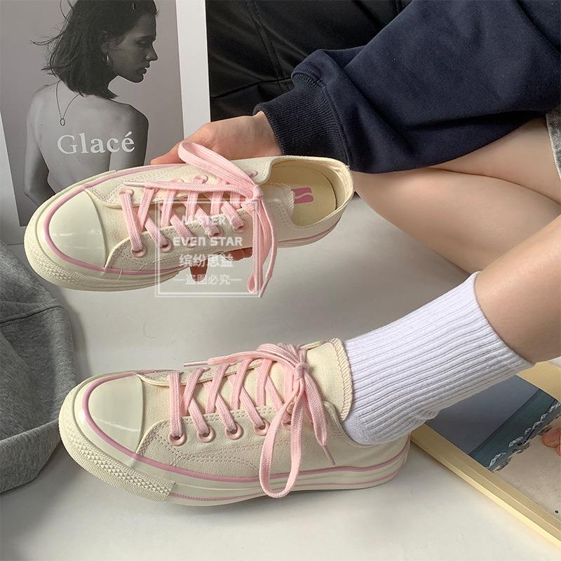 New Product Hot Sale New Classic Cherry Blossom Powder Low-top Canvas Shoes Women's Versatile Board Shoes