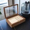 Walnut Grain Jewelry Organizer with Glass Lid - Anti-Oxidation Storage for Earrings, Rings, and Bracelets