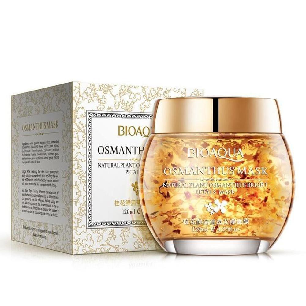 Bioaqua Mascarilla para dormir de osmanthus Natural, Control de aceite hidratante, mascarilla de pétalos brillantes, cuidado de la piel